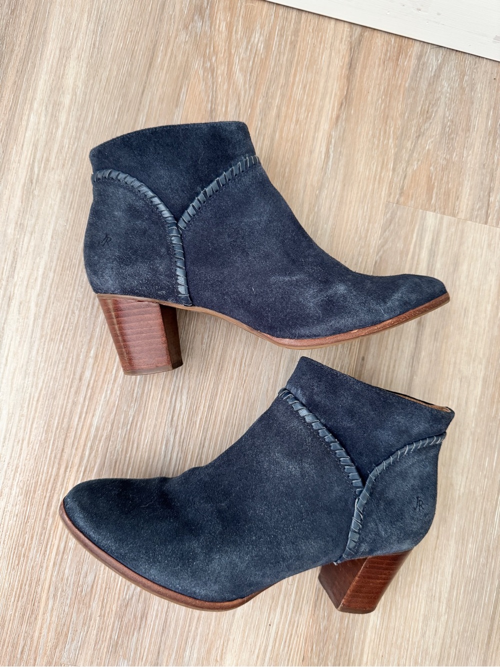 Jack Rogers Chandler Navy Suede Ankle Booties Women’s 8.5 Block Heel Western zip